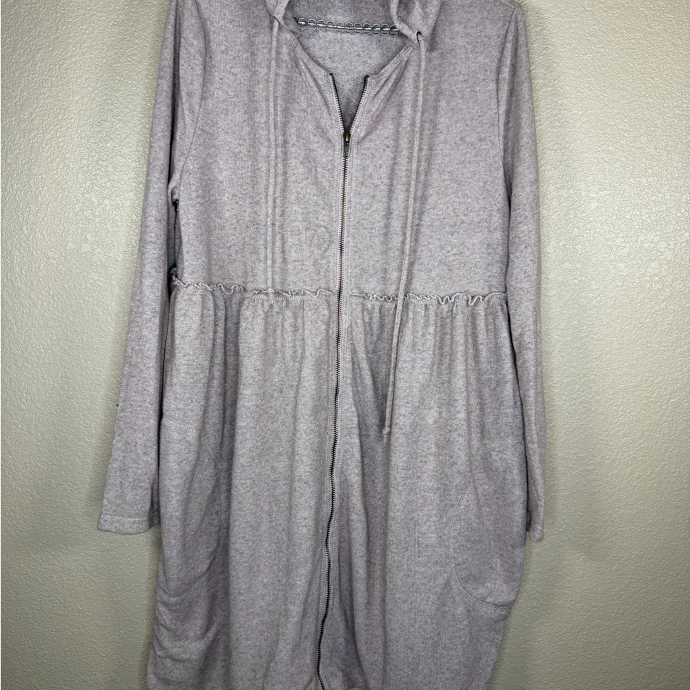 Easel Hooded Zip Up Dress Cardigan Medium Blush Pink Boho Cozy Tunic Pockets